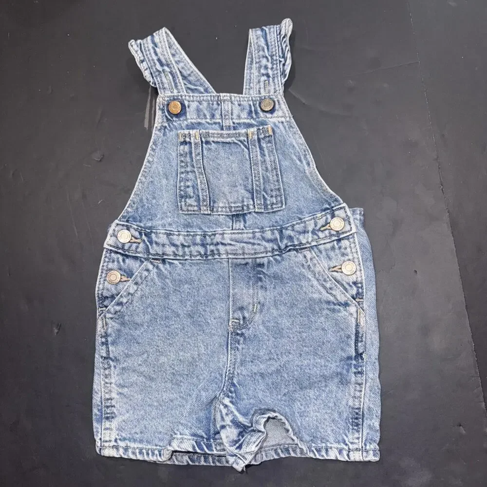 Baby Gap Vintage Wash Denim Ruffled Shortalls Short‎ Overalls Farm Toddler Girl